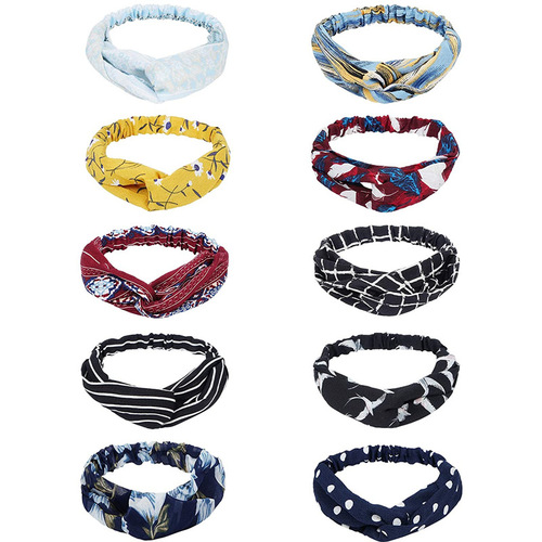 Japanese and Korean hair accessories retro polka dot print wide-brimmed cross hair band sweet simple headscarf elastic hair band headband