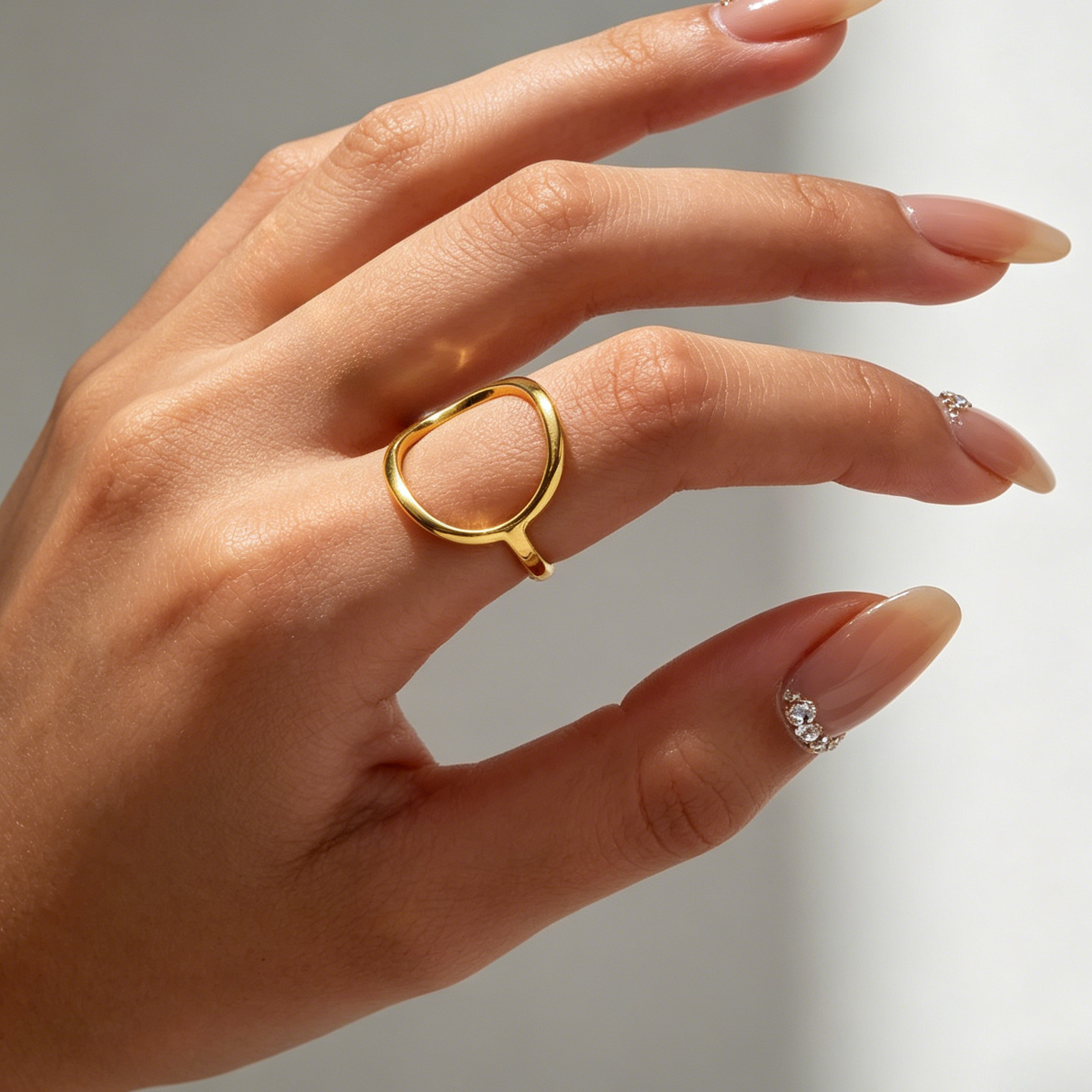 Nordic Simple Design Geometric Hollow Circle Ring Ins Red Blogger Mix and Stack Titanium Steel Ring