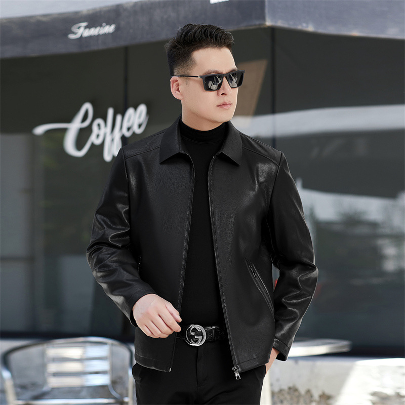 Counter High-end Autumn and Winter 2024 Leather Jacket Spring and Autumn Jacket Business Casual Men's Sheepskin Washed Leather