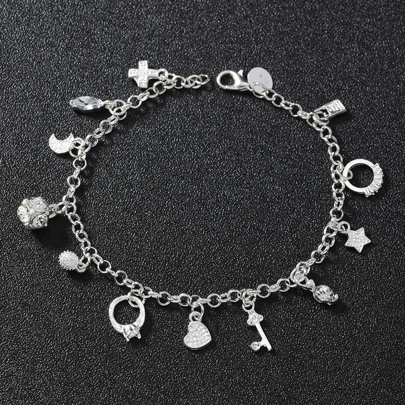 Cross-Border Popular European and American Hot-Selling Silver Fashion Thirteen Pendant Bracelet Women's Multi-Element Jewelry Manufacturer Direct Sale