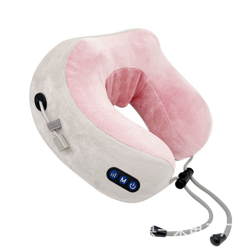 almohada eléctrica portátil de cuello en forma de U con almohada de memoria de algodón elástica, masaje relajante para la columna cervical en viaje de negocios