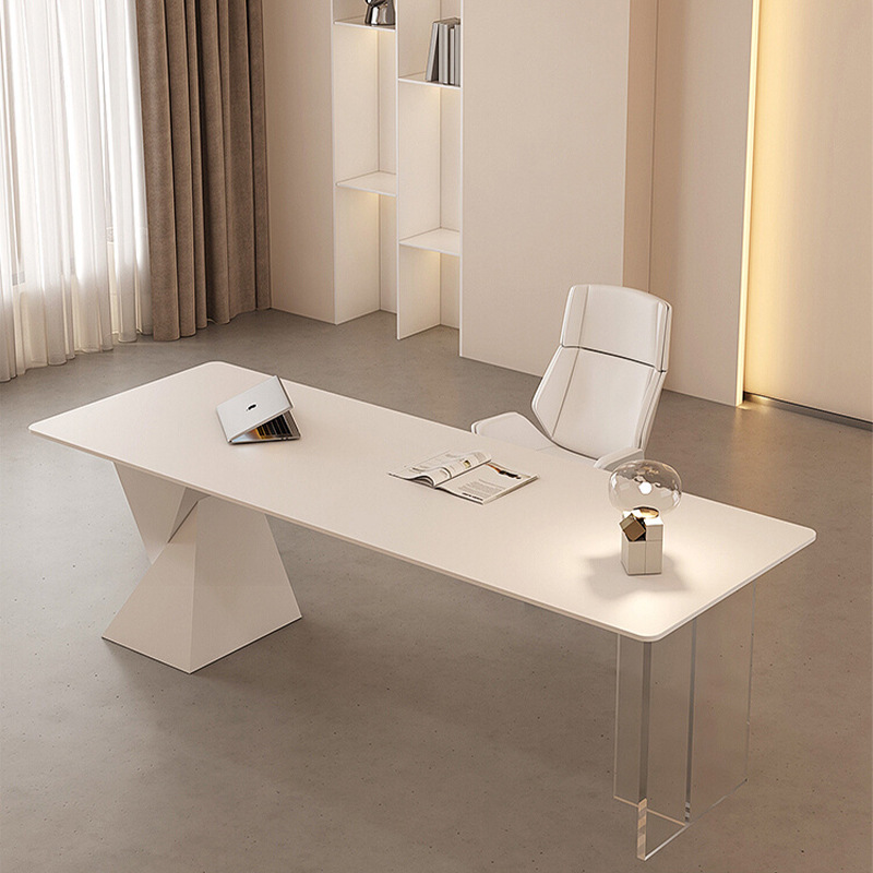 Cream-Colored Slate Office Desk, Minimalist Home Writing Desk, White Desk with a High-End Feel, Beauty Salon Meeting Table and Chair Set Cream-Colored Slate Office Desk, Minimalist Home Writing Desk, White Desk with a High-End Feel, Beauty Salon Meeting Table and Chair Set