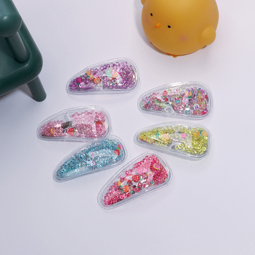 水滴发卡流沙BB夹宝宝透明PVC亮片发夹DIY儿童发饰头饰饰品批发