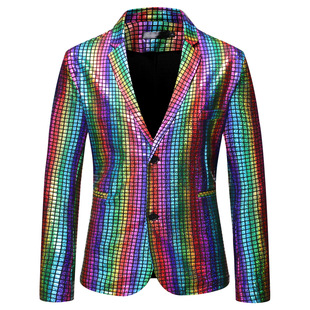 Men's European-Style Plaid Gold-Stamped Nightclub Trendy European and American Nightclub Studio Party Men's Single Suit Zt-X48