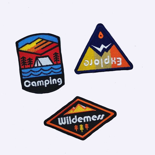 Embroidered badge wholesale, outdoor scenery mountains and rivers sunset Velcro-backed decoration, computer-embroidered patch