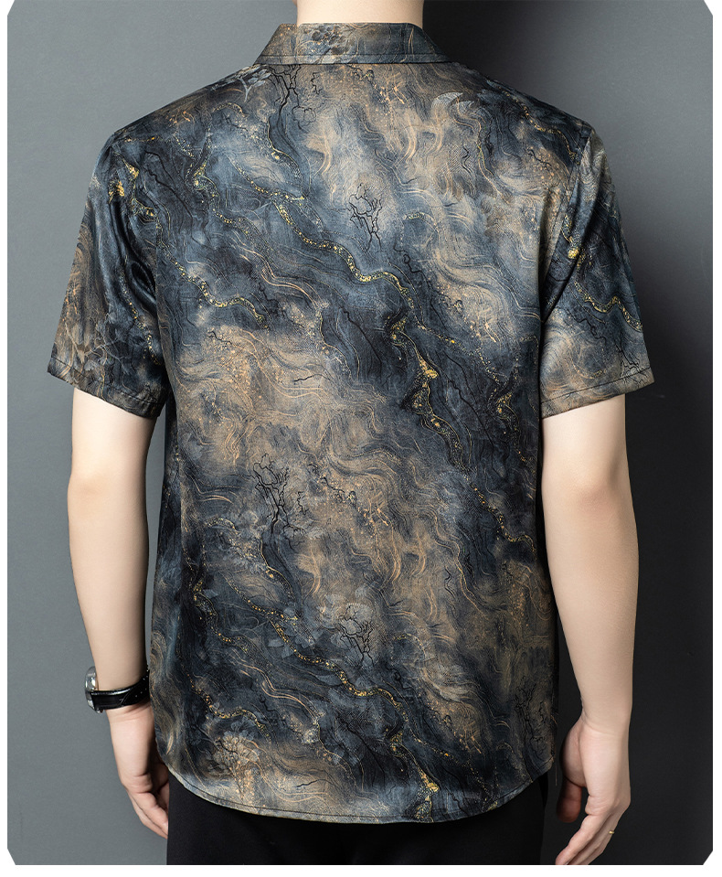 Áo sơ mi nam ngắn tay lụa Mulberry Silk rộng rãi mùa hè — Xám 26625 chi tiết 11
