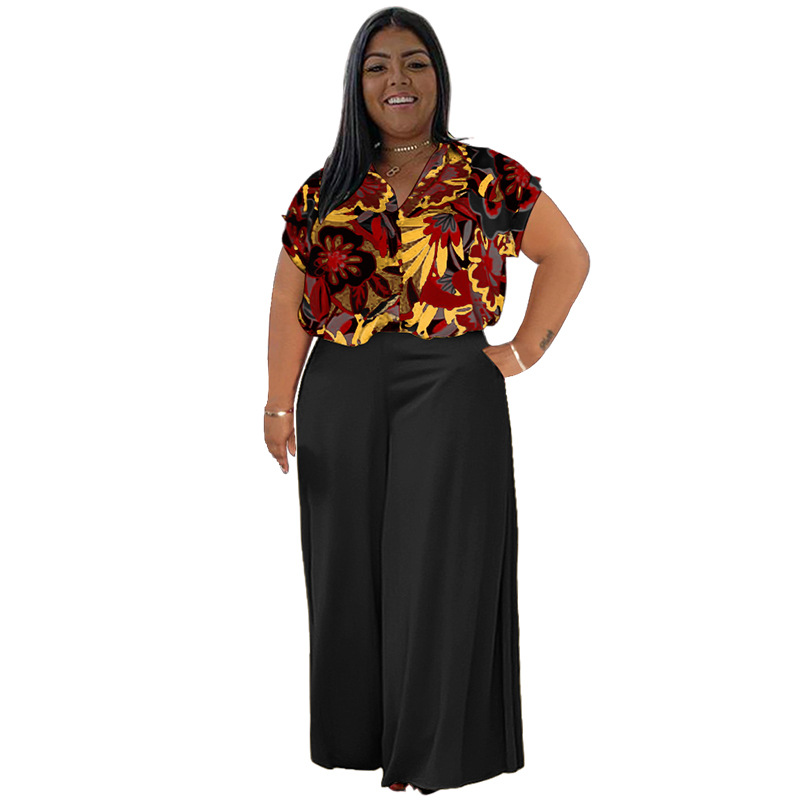 Daily Elegant Flower Spandex Polyester Printing Pants Sets Plus Size Two-piece Sets display picture 13