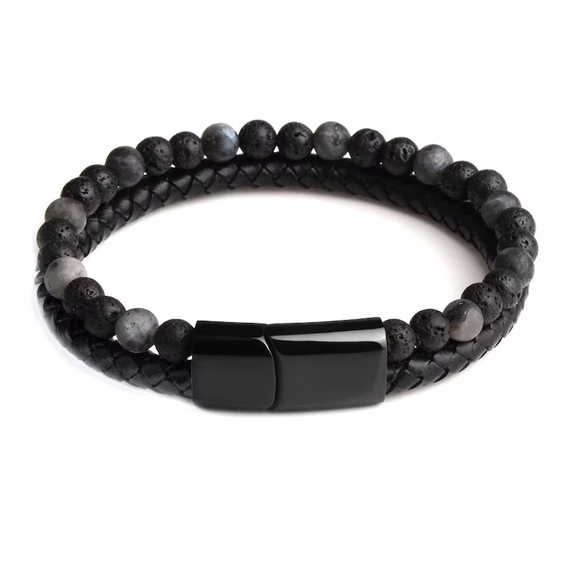 Fashion Round Alloy Natural Stone Beaded Braid Men's Bracelets display picture 4