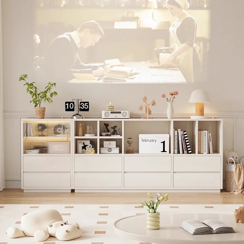 Estantería de estilo japonés Estante de piso Sala de estar Combinación libre Armario de TV Dormitorio Armario lateral de pared Librería de celosía simple