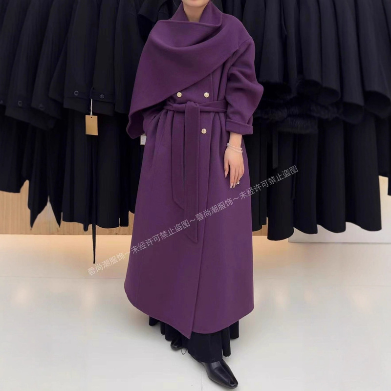 Long Slim-Fit Double-Sided Wool Coat with Large Scarf, 2025 Autumn and Winter New Fashion Stylish Woolen Outerwear for Women Long Slim-Fit Double-Sided Wool Coat with Large Scarf, 2025 Autumn and Winter New Fashion Stylish Woolen Outerwear for Women