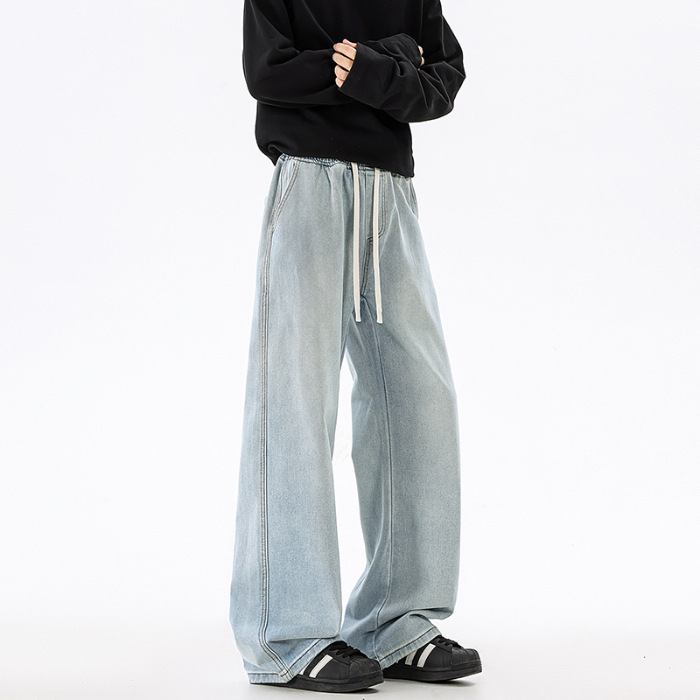 Dambonión| Primavera nuevos pantalones rectos de jeans elásticos para hombres, pantalones casuales de estilo americano para hombres