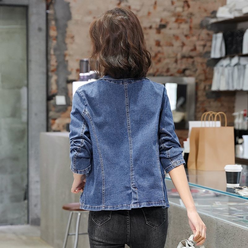 Women's Denim Short Jacket All-match 2024 Early Spring Autumn New Retro Korean Style Slim-fit Small Suit Top Trendy