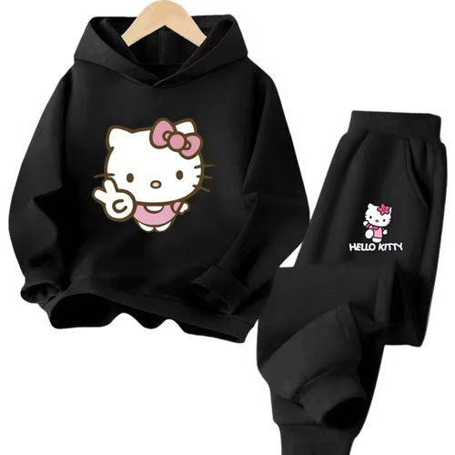 Hello Kitty set hooded hooded hoodie girl's feet tight pants two-piece spring and autumn children's thin top pants trend