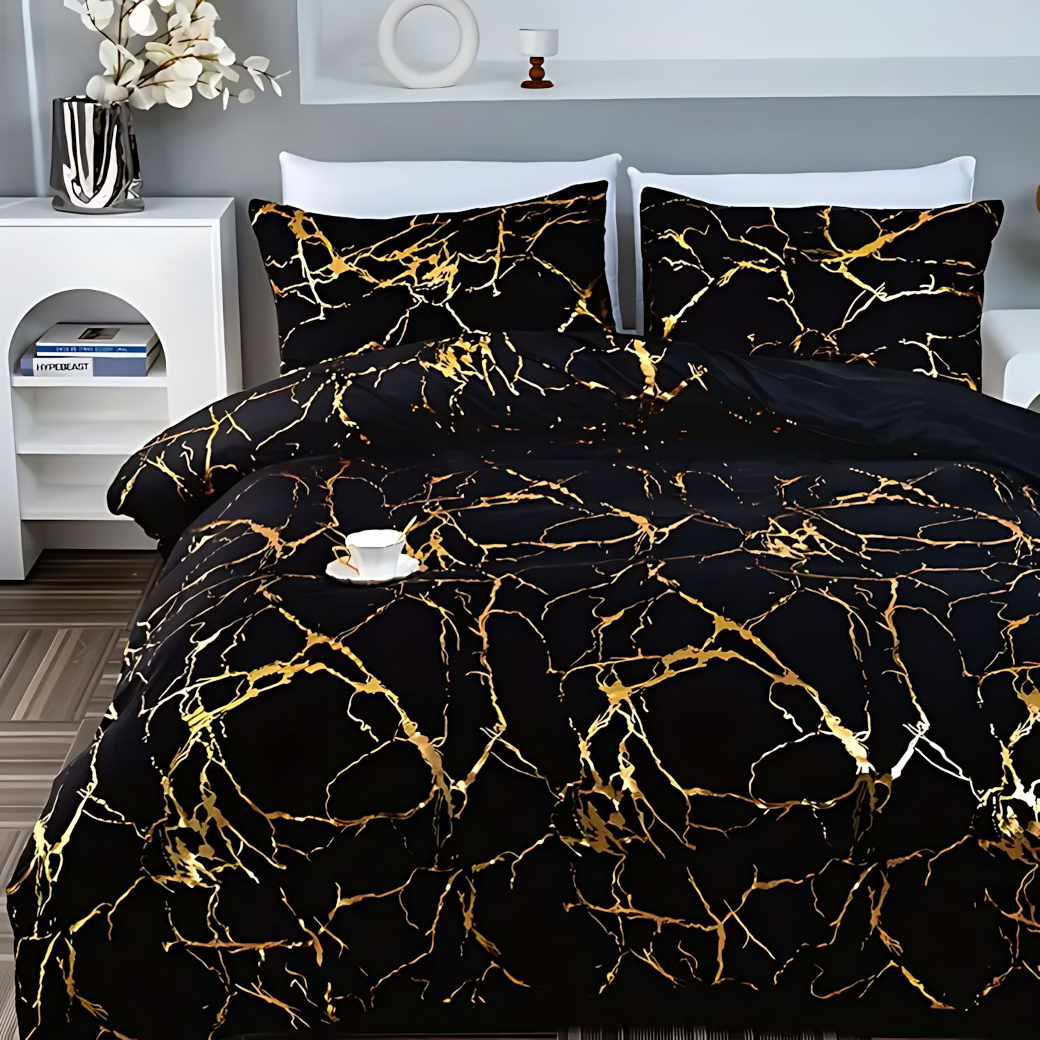 TEMU / JIT estilo transfronterizo clásico texturas de lámina de oro impresión digital 3D colcha suave funda de almohada kit