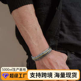 唐纹羽毛手镯开口男潮流个性百搭复古手环开口手饰跨境饰品货源