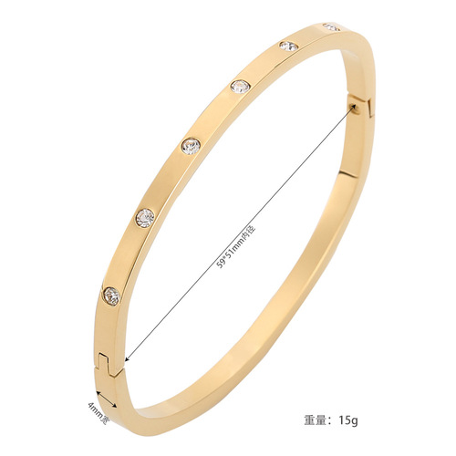 Full Polished Square Women's Stainless Steel Bracelet with Zirconia Accents for Cross-Border Supply and Wholesale Titanium Steel Accessories