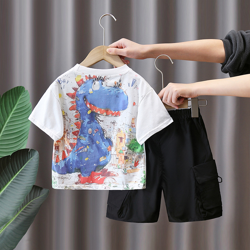 7290 Traje de manga corta para niños 2025 nueva ropa coreana de estilo occidental de verano para niños Camiseta de verano de dos piezas de verano