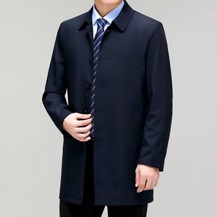 2025 Windbreaker Men's Mid-Length Business Casual Men's Spring and Autum Outwear Outwear Middle-Aged Lapel Versatile Top