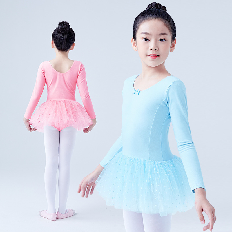Ropa de baile para niños ropa de práctica para niñas falda de gasa de manga larga ropa de ballet ropa de rendimiento para niños vestido de princesa de niña rosa