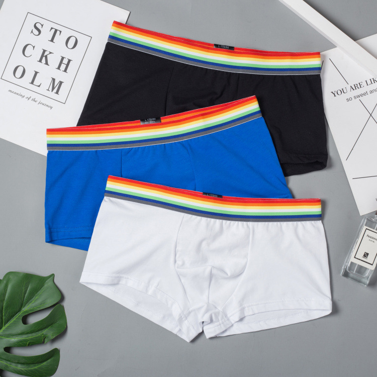 Fashion Rainbow Edge Men's Underwear Lycra Cotton Comfortable Breathable Boxer Pants Casual Sports Youth Flat Short Pants Fashion Rainbow Edge Men's Underwear Lycra Cotton Comfortable Breathable Boxer Pants Casual Sports Youth Flat Short Pants