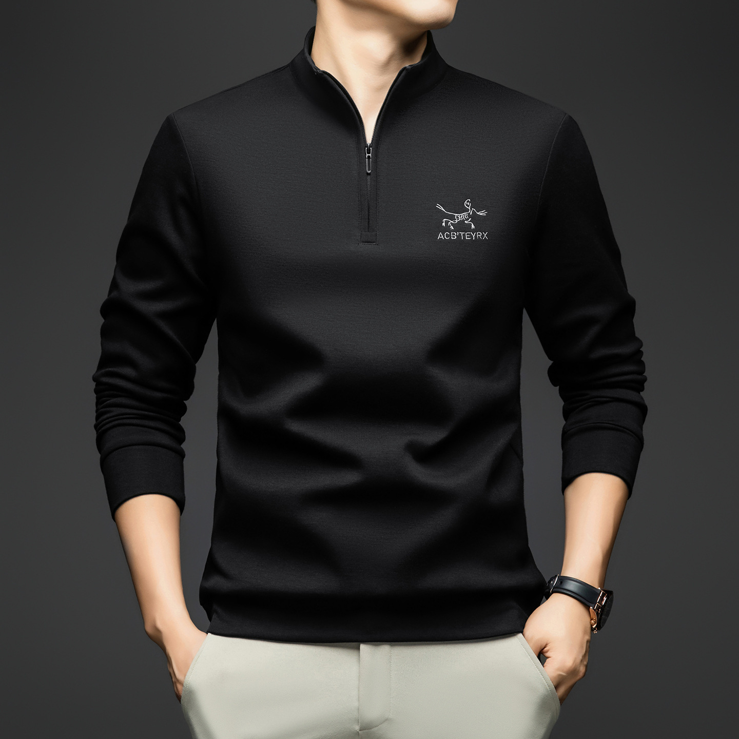 Autumn and Winter Men's Long-Sleeved Half-Zip T-Shirt Trendyy Stand-Up Collar Casual Men's Warm Korean Style Fashion Sweatshirt Bottoming Shirt