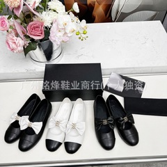 高版本小香风圆头蝴蝶结拼色浅口芭蕾舞鞋百搭平底单鞋女玛丽珍鞋