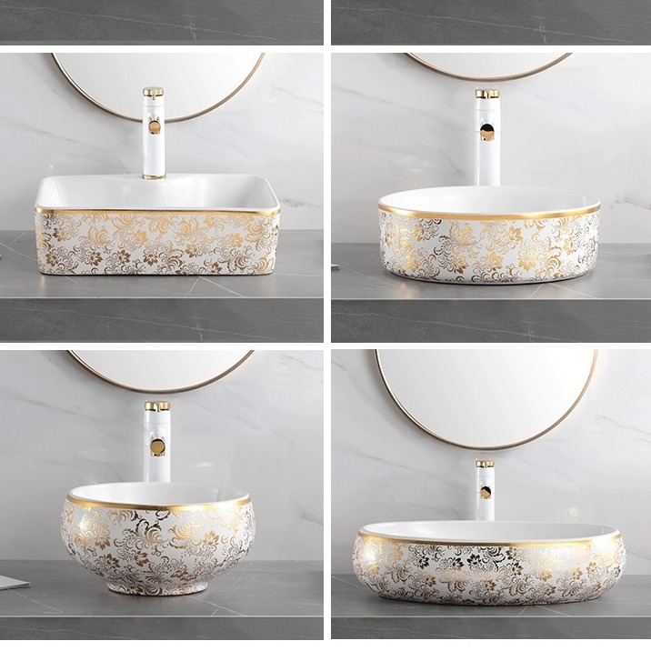 Galvanoplastia Cuenca Superior de cerámica Oval lavabo de oro mesa cuadrada transfronteriza lavabo de baño mesa de lavado