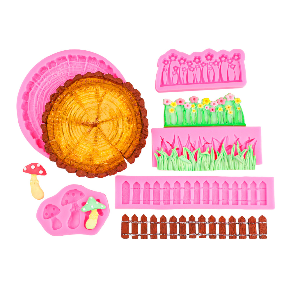 Mushroom racimo valla fondant molde de silicona tocones de goma decoración de pastel de hierba molde de accesorios de mousse de chocolate