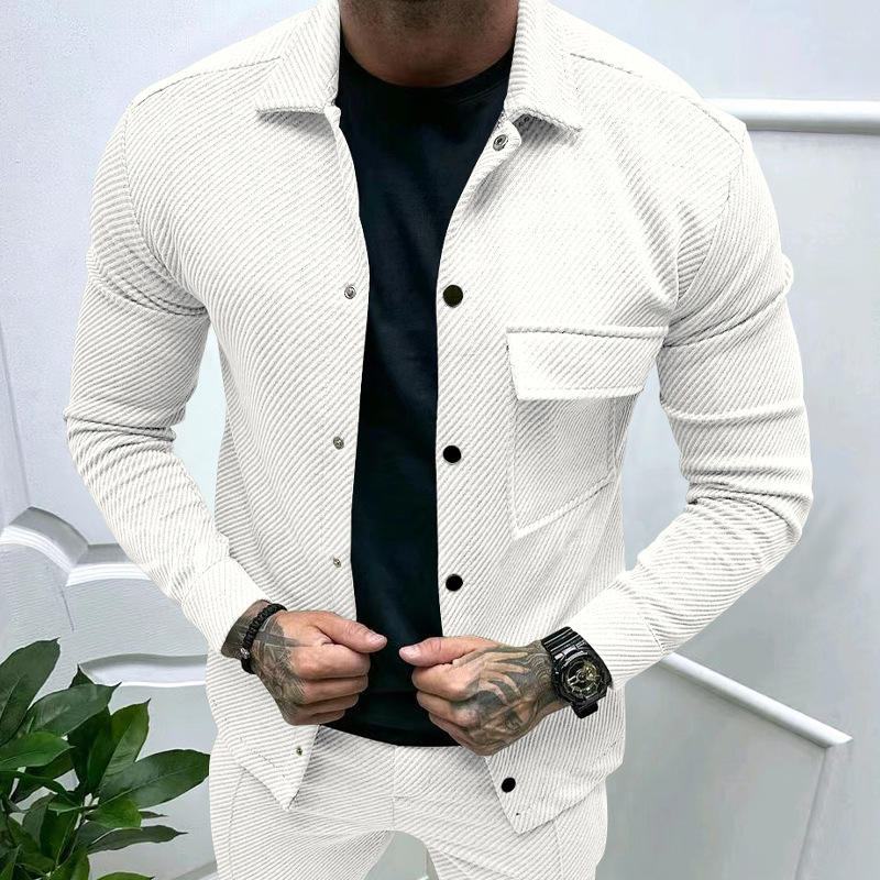 Transfronterizos otoño casuales pesados tweed cuello larga camisa de manga larga Europa y América un solo botón hombre chaqueta de color sólido chaqueta hombre