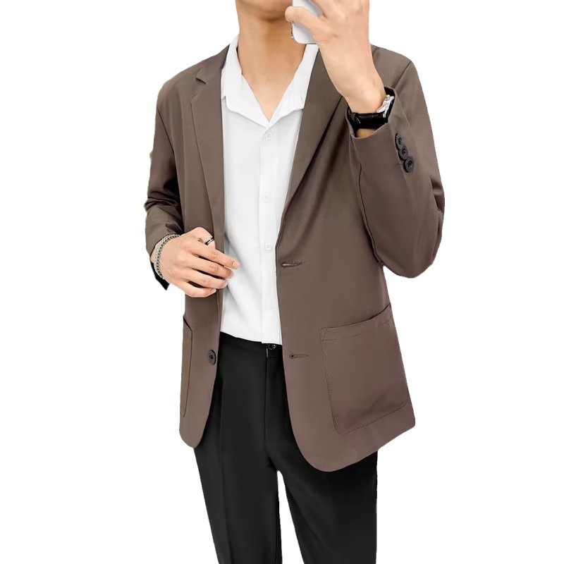 Herren-Slim-Fit-Anzugjacke – Trendiger Blazer im koreanischen Stil für Business und Freizeit (Schwarz, Apricot, Braun, Hellgrau, Größen S-4XL)_voghion.com