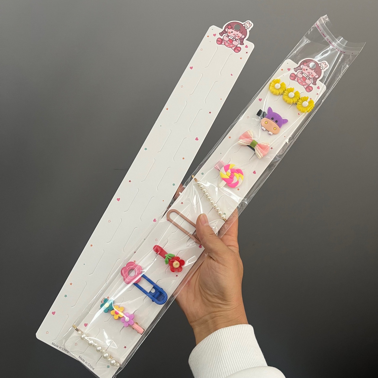 十卡位可爱汽水女孩发夹加长包装卡片儿童发饰背板手工奶油胶卡纸
