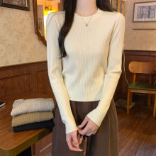 韩版坑条短款上衣女2025春季简约正肩小个子内搭纯色针织打底毛衣
