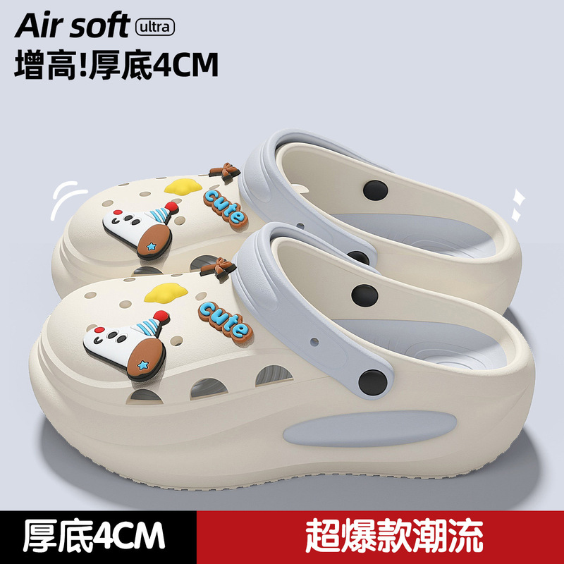 Outdoor Hollow-Out Clogs for Women, Summer Closed-Toe Half-Slippers, Eva Outdoor Beach Sandals, Height-Increasing Women's Wholesale