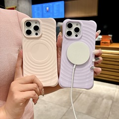 Apple 16 携帯電話ケースに適した波模様の磁気吸引ソリッドカラー液体シリコーン iPhone 15 四隅落下防止保護カバー