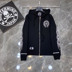 24SS CHクラシック馬蹄クロスサンスクリット大花腕ファスナーフード付きスウェットコートクロスボーダー専用