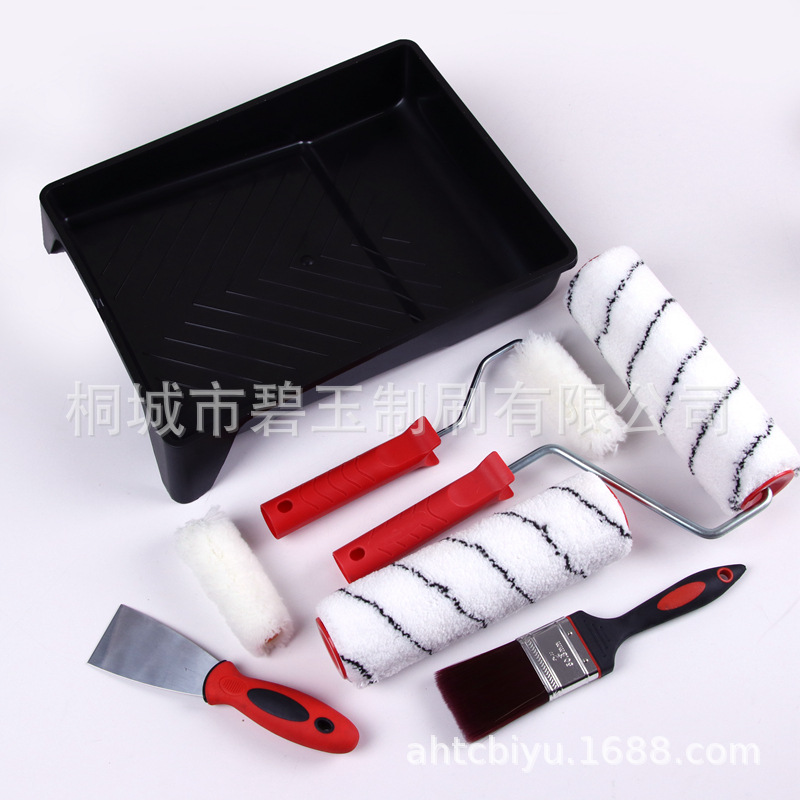 工厂批发9寸托盘套装 黑色超细纤维滚筒毛套油灰刀小迷你毛刷组合