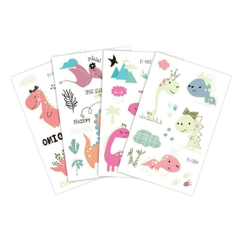 Suministro transfronterizo nuevo dinosaurio luminoso tatuaje pegatinas niños dibujos animados diversión pegatinas luminosas pegatinas temporales del tatuaje