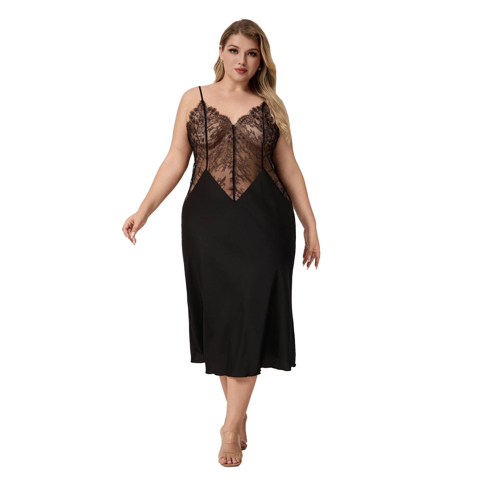 Yaoting transfronterizo pijamas de cabina de larga mujer mujer verano satén chiffon vestido de pijama sexy ropa larga para el hogar CQ3812