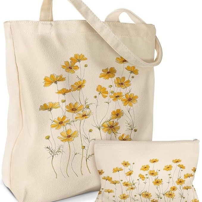 Amazon bolsa de lona transfronteriza bolsa de maquillaje paquete de animales y plantas gato patrón bolsa de mano bolsa de viaje