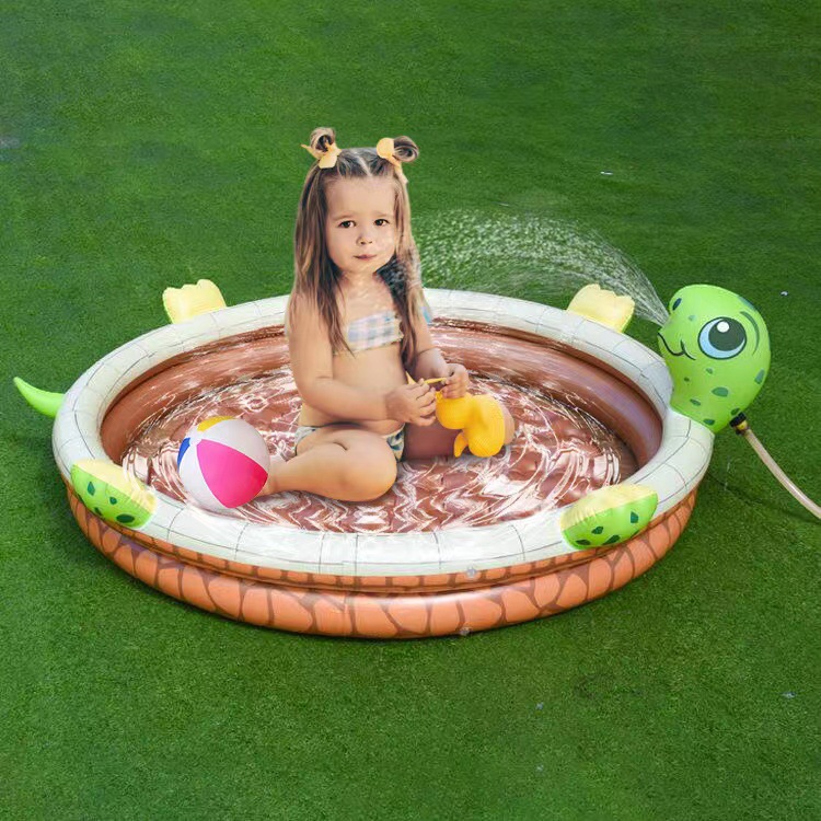 PVC inflatable turtle fountain three-tube pool outdoor swimming pool Children's ocean ball pool Home Entertainment