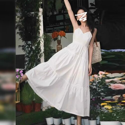 White Strap Dress for Women - Summer New Arrival, Gentle and Elegant, Unique Design, French Style, Exquisite First Love Long Dress