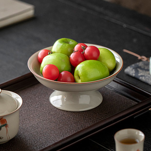 Ceramic Fruit Plate Office Household Fruit Plate Kung Fu Cover Bowl Base Can Batch Print Logo Practical Accompanying Ceremony