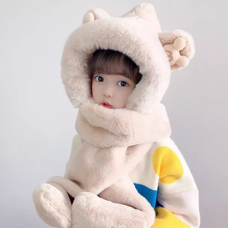 毛绒帽子女冬季围巾一体保暖加绒骑车围脖可爱防寒保暖护耳帽子|undefined