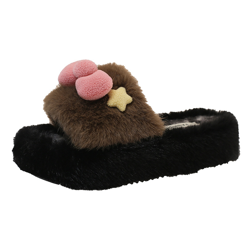 Coreana encantadora zapatillas de peluche de dibujos animados mujeres invierno / otoño gatos arco zapatillas caseras zapatillas de peluche caliente antideslizante