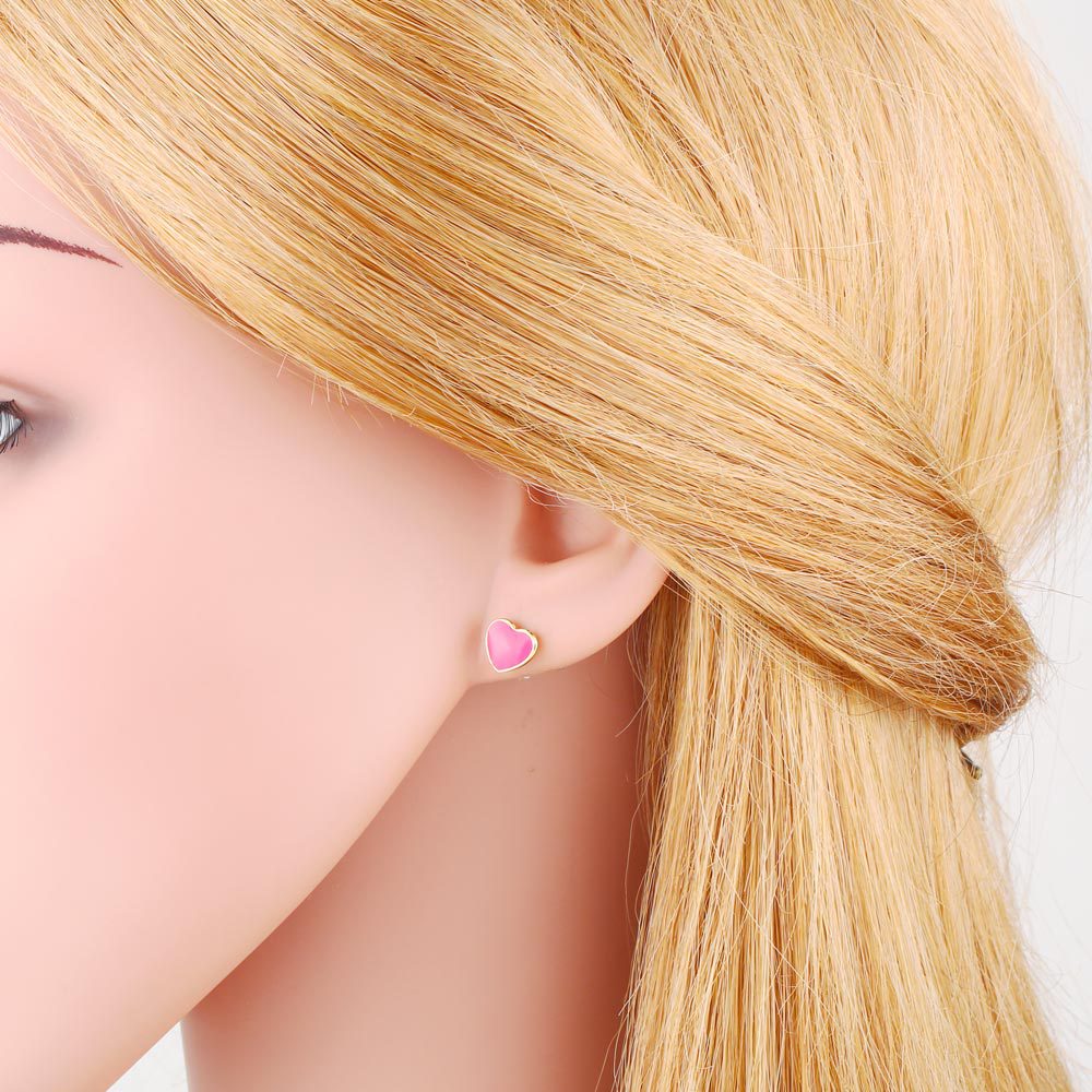 Fashion Heart Shape Copper Ear Studs Enamel Gold Plated Copper Earrings