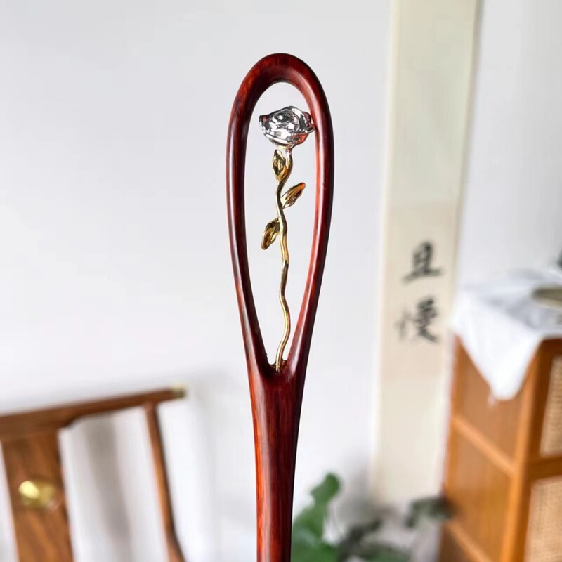 镜中花~时尚古风高级感木簪小众简约汉服盘发簪子镂空玫瑰花发簪|undefined