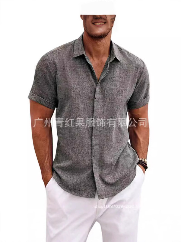 メンズリネン半袖tシャツゆるいスウェットソリッドカラー半袖綿麻シャツ男ビーチビッグサイズ男半袖シャツ|undefined