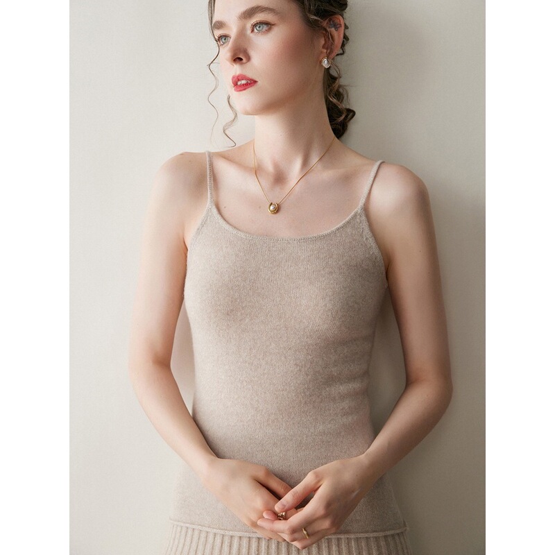 Thin Solid Color Women's Cashmere Knitted Camisole, Slim Fit, Versatile, Soft and Skin-Friendly, Sleeveless with Double Shoulder Straps