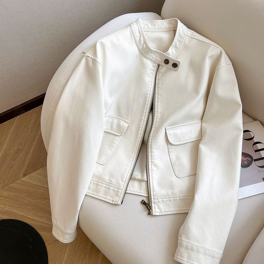 Korean Style Versatile Casual Pu Leather Short Biker Jacket for Women 2025 Spring New Retro Trendy Jacket Coat