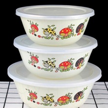 搅拌碗保鲜盆怀旧琅琊碗密封碗特厚带盖盆老式搪瓷盆加厚搪瓷碗铁